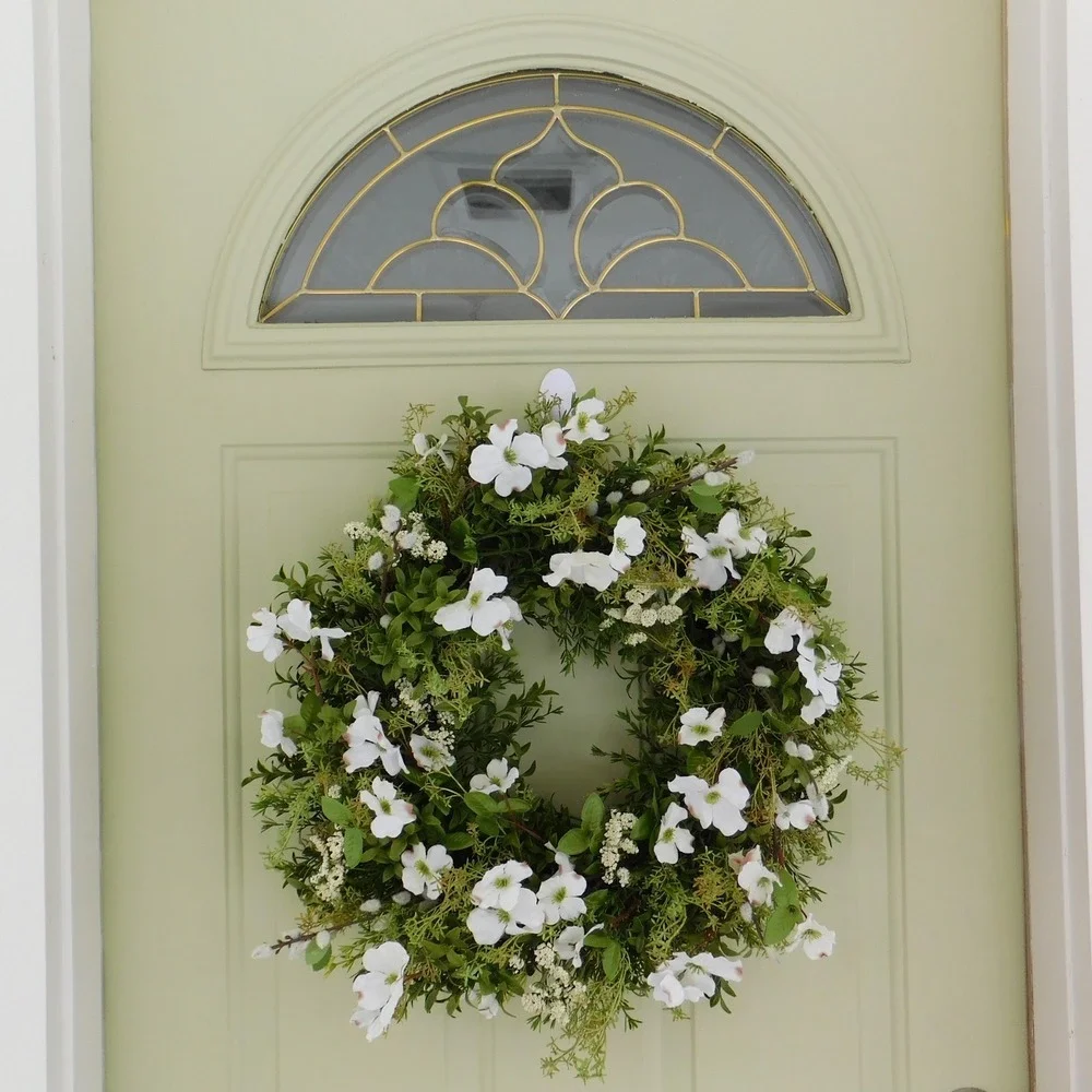 Year Round Greenery Wreath with‎ White Dogwood and Willow Branches Spring